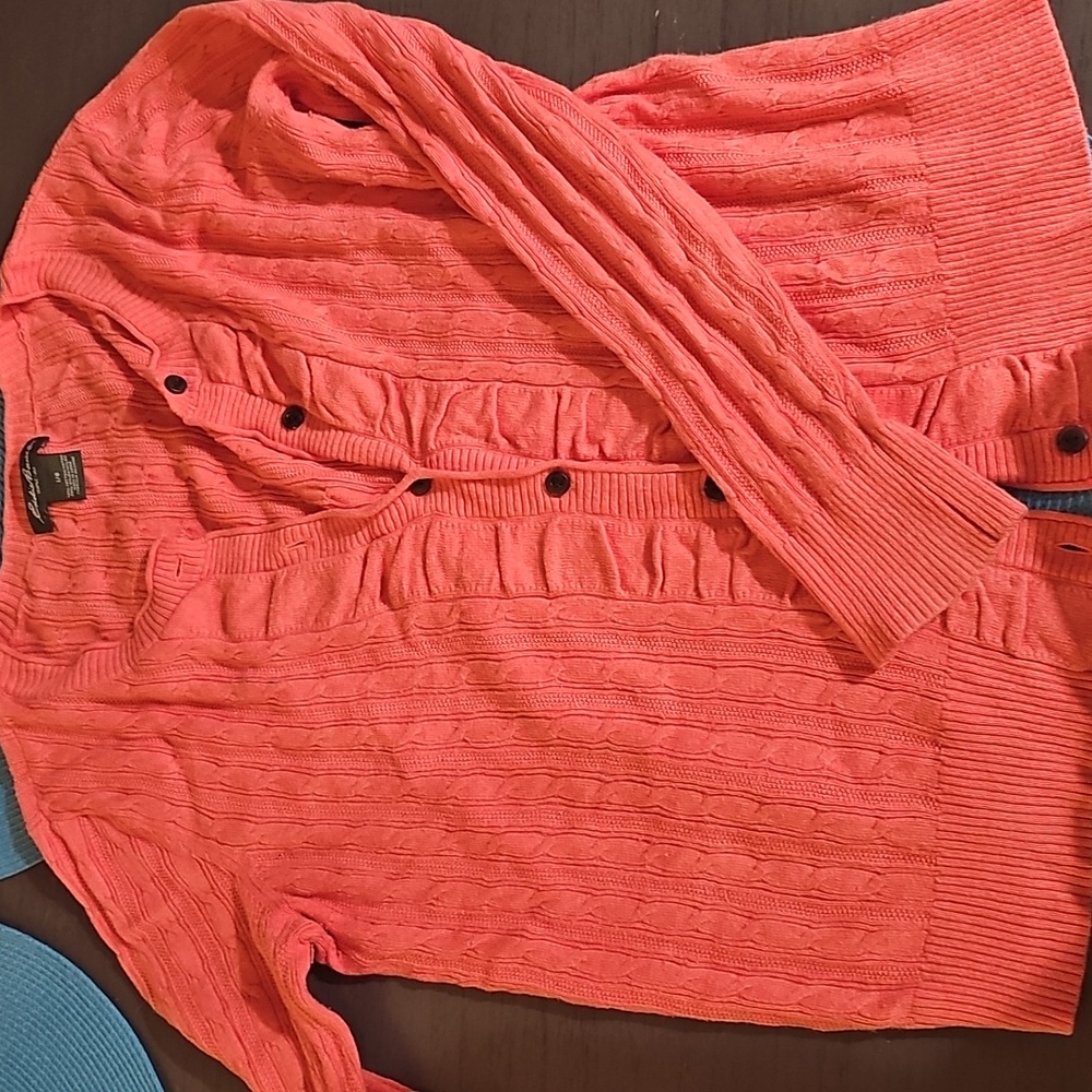 Eddie Bauer Coral Cable-Knit Cardigan Sweater SIZE LARGE